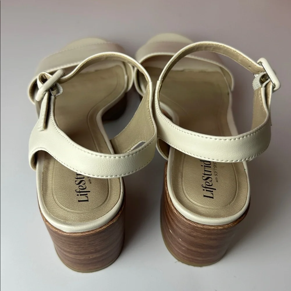 LifeStride Cream Platform Block Heel Sandals – Soft System Comfort size 7.5 M